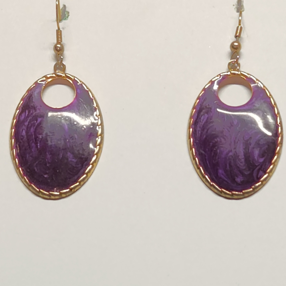 ✨ Vintage Purple Marbled Enamel Oval Drop Earrings